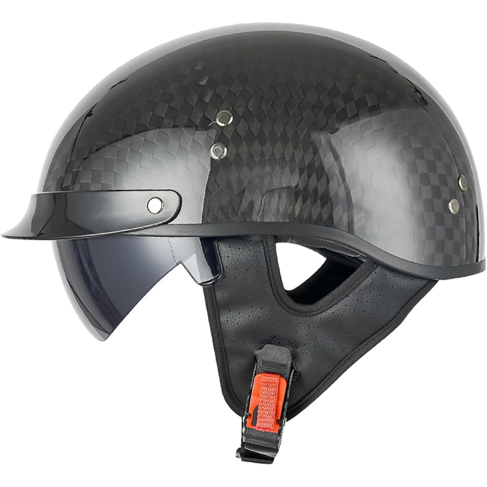 YQWDWD Motorradhelm, ECE-Zertifizierter Retro-Motorrad-Carbon-Halbhelm Cruiser Chopper Scooter Jethelm Open Face Helm Unisex B,M=57~58CM von YQWDWD