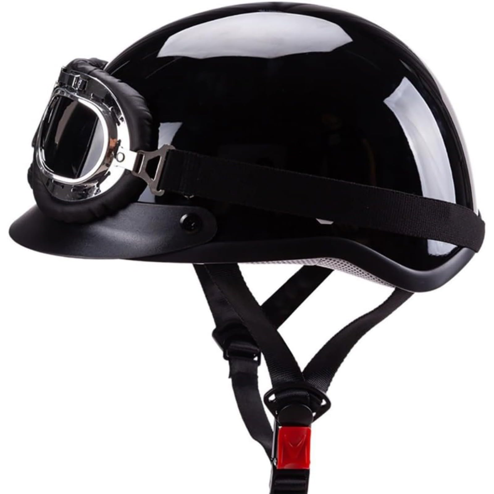 YQWDWD Motorradhelm Halbhelme, ECE-Geprüfter Open-Face-Helm Für Erwachsene, Motorrad-, Elektrofahrzeug-, Rollerhelm Für Männer Und Frauen, Retro-Jethelm Mit Schutzbrille B,L=59~60CM von YQWDWD