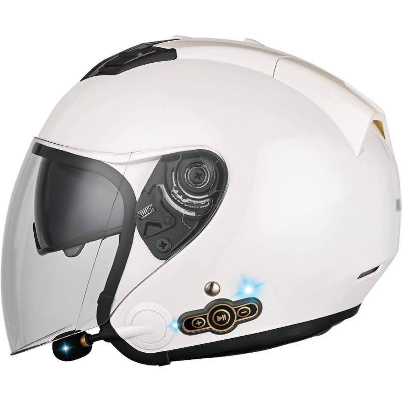 YQWDWD Motorradhelm Halbschalenhelm, ECE-Zertifizierter Bluetooth-Jethelm, Scooter-Cruiser-Antikollisionshelm Im Deutschen Stil Mit Visier, Offener Helm Für Männer Und Frauen E,XL=61~62CM von YQWDWD