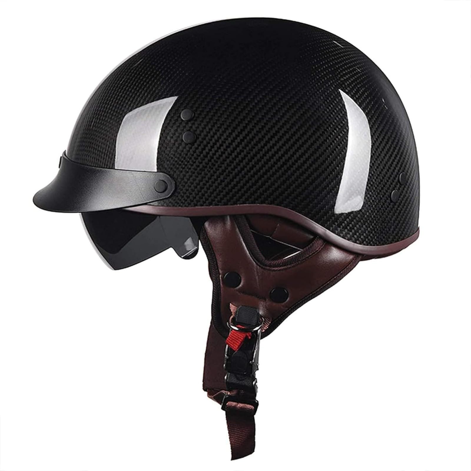 YQWDWD Retro-Motorrad-Halbhelm, ECE-Zertifizierter Carbonfaser-Jethelm Mit Sonnenblende, Piloten-Jethelm, Fahrrad-Cruiser-Chopper-Moped-Scooter B,L=59~60CM von YQWDWD