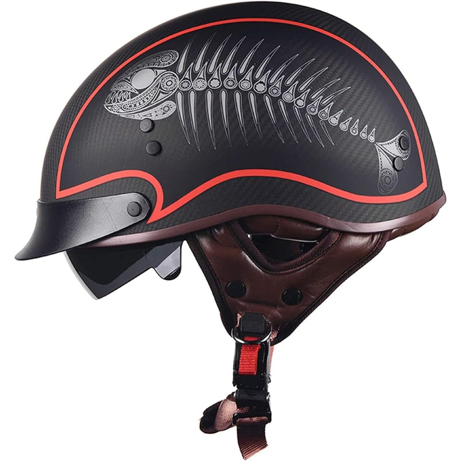 YQWDWD Retro-Motorrad-Halbhelm, ECE-Zertifizierter Carbonfaser-Jethelm Mit Sonnenblende, Piloten-Jethelm, Fahrrad-Cruiser-Chopper-Moped-Scooter C,L=59~60CM von YQWDWD