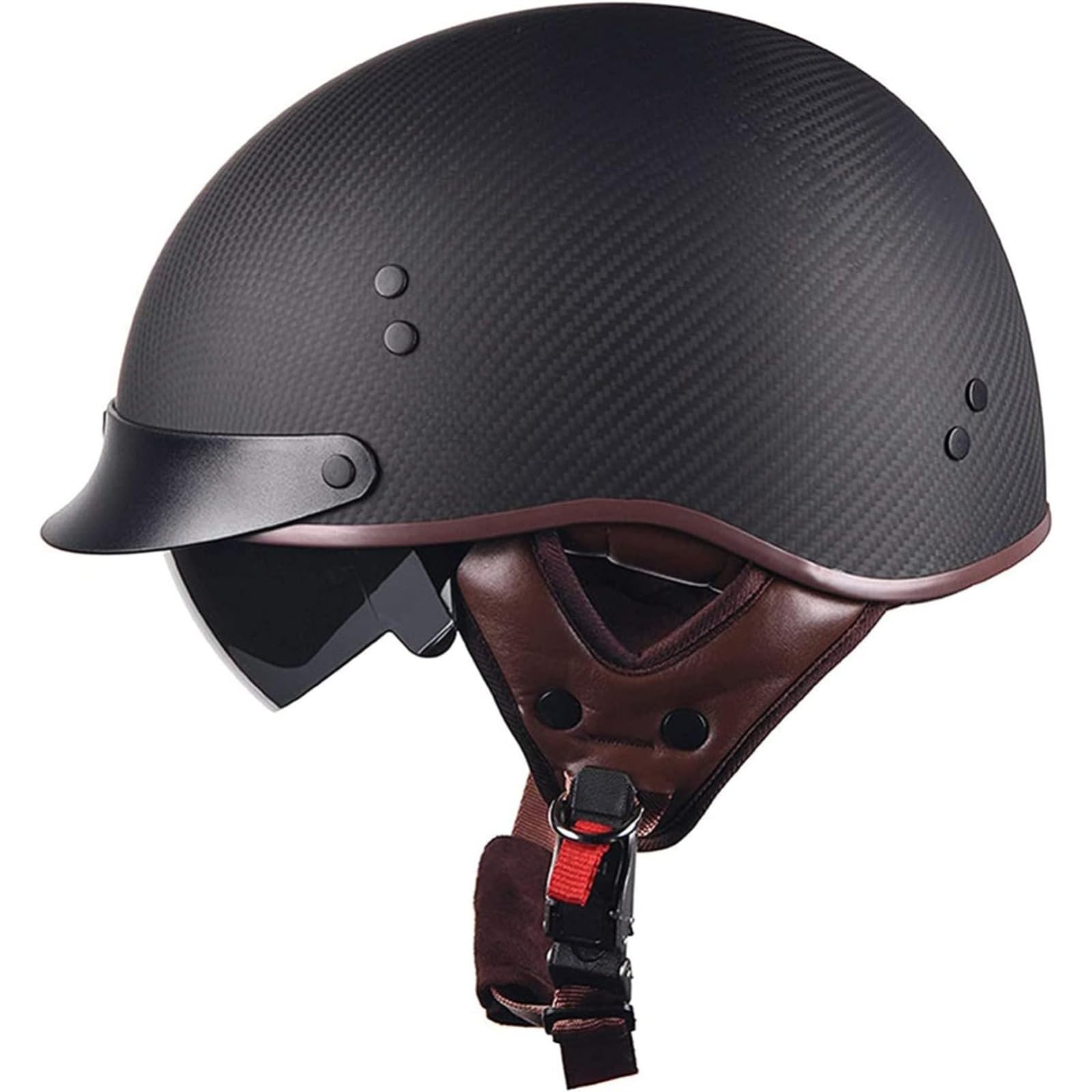 YQWDWD Retro-Motorrad-Halbhelm, ECE-Zertifizierter Carbonfaser-Jethelm Mit Sonnenblende, Piloten-Jethelm, Fahrrad-Cruiser-Chopper-Moped-Scooter D,M=57~58CM von YQWDWD