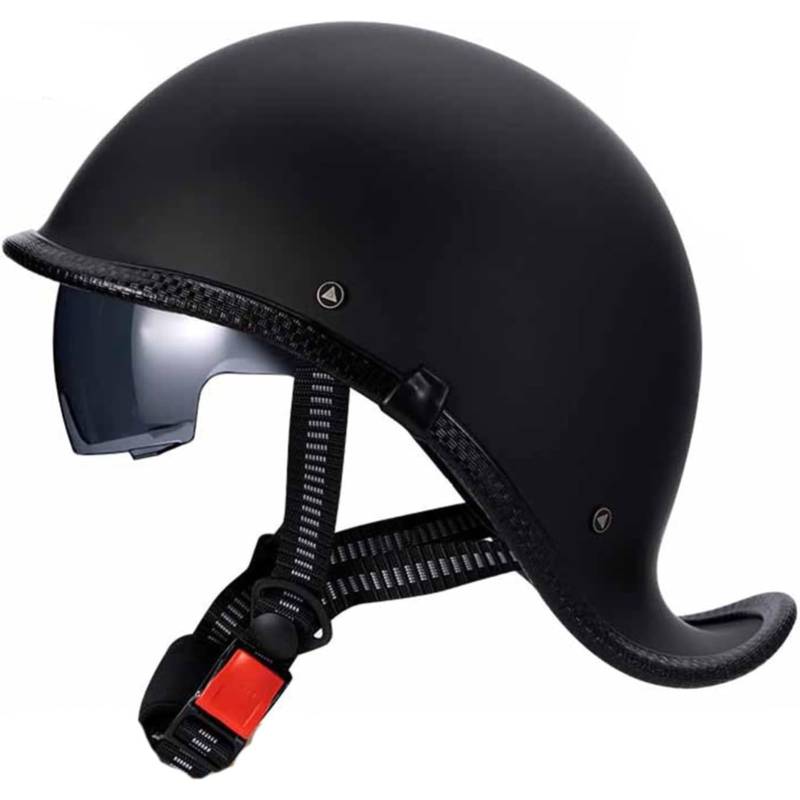 YQWDWD Retro-Motorrad-Halbhelme, DOT/ECE-Geprüfter Motorradhelm Im Schwalbenschwanz-Design, Halbschalenhelm, Rollerhelm Mit Visier, Verstellbarem Schnellverschlussgurt E,XL=61~62CM von YQWDWD