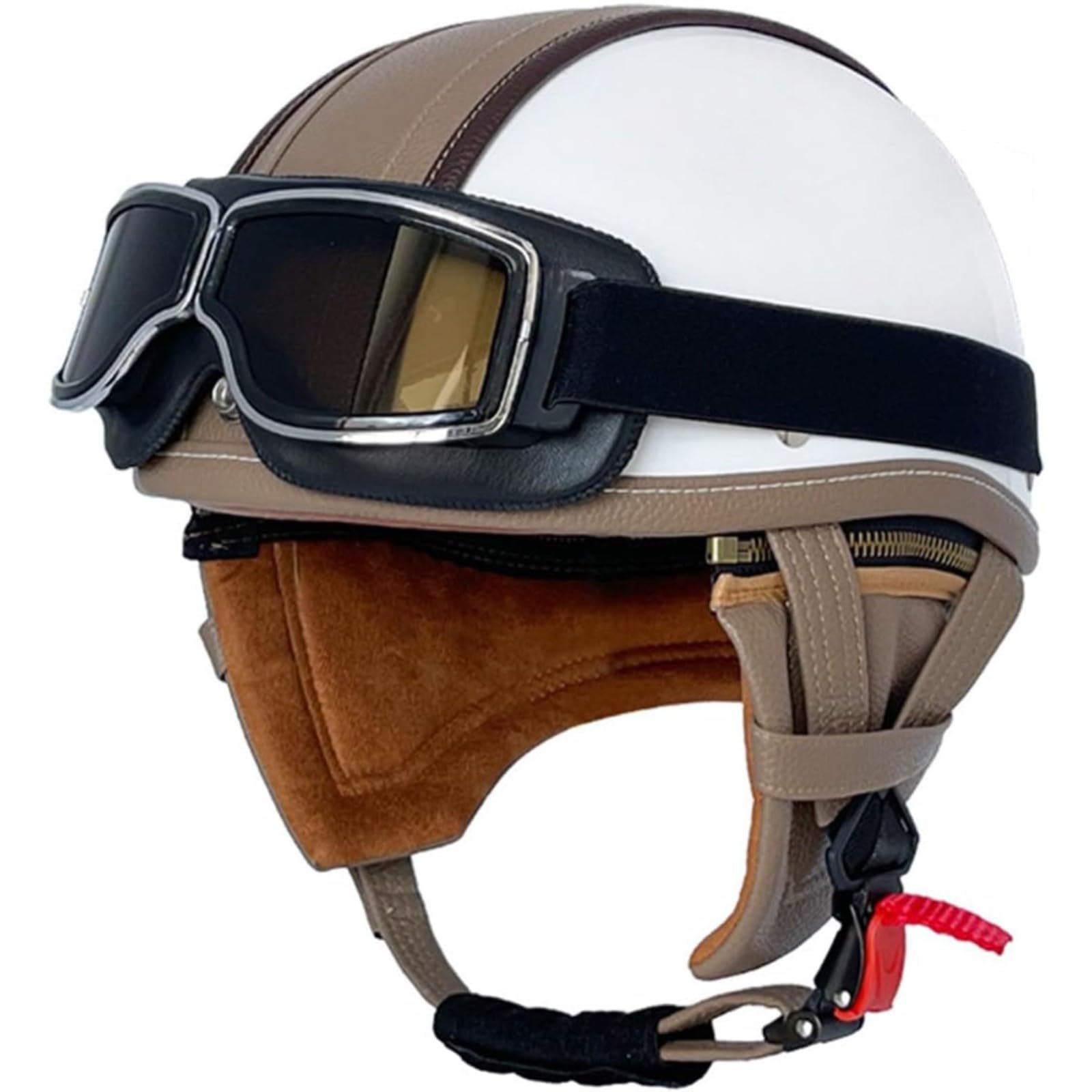 YQWDWD Retro-Motorradhelm, ECE/DOT-Zulassung Jethelm Rollerhelm Mit Schutzbrille Brain Cap Retro-Motorrad-Halbhelm Für Damen Und Herren C,M=57~58CM von YQWDWD