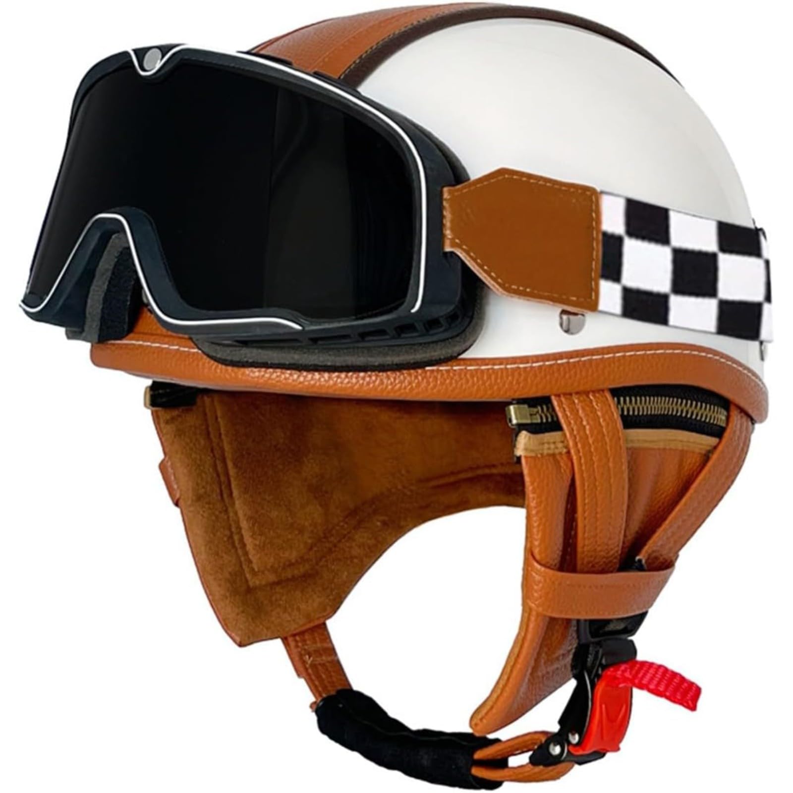 YQWDWD Retro-Motorradhelm, ECE/DOT-Zulassung Jethelm Rollerhelm Mit Schutzbrille Brain Cap Retro-Motorrad-Halbhelm Für Damen Und Herren G,S=55~56CM von YQWDWD