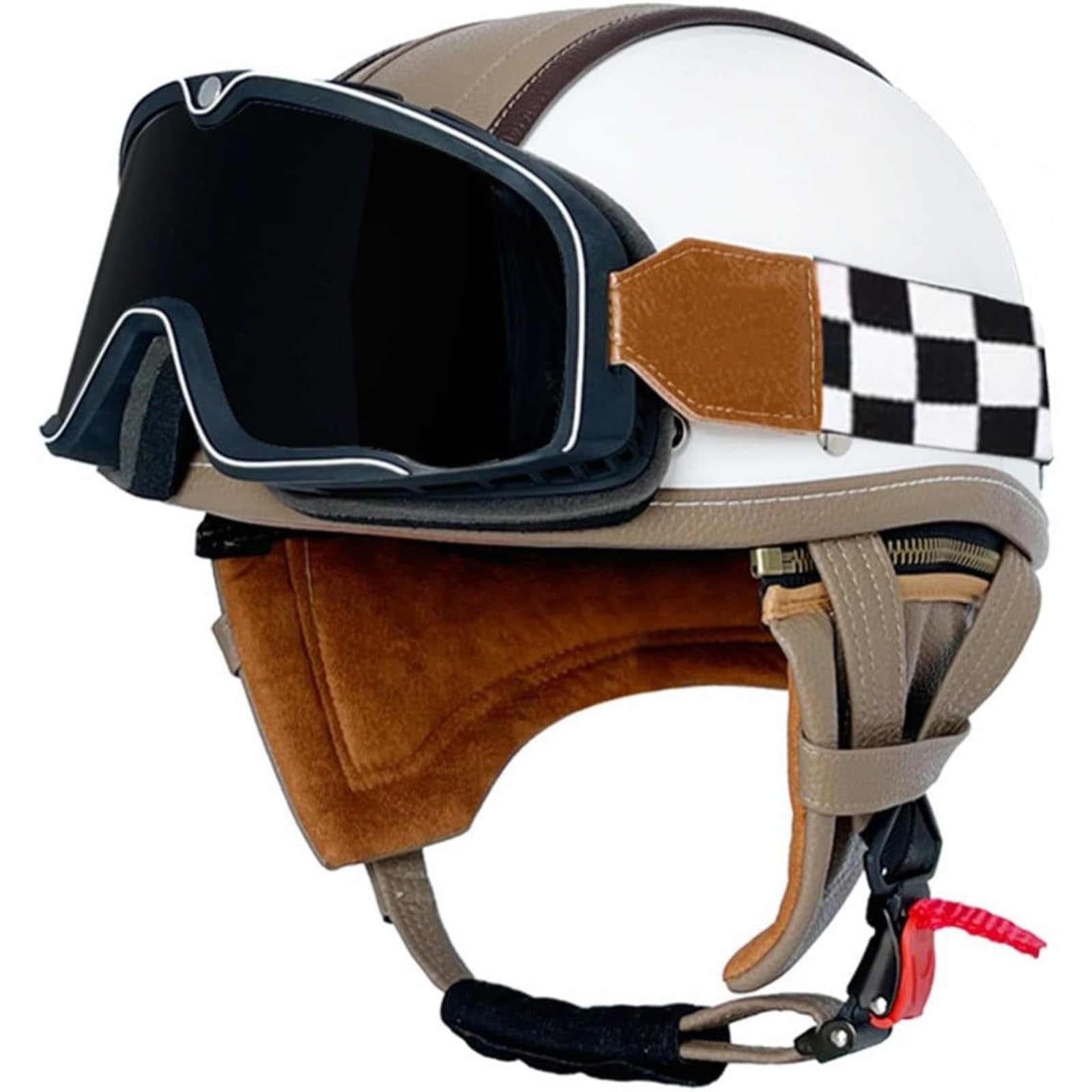 YQWDWD Retro-Motorradhelm, ECE/DOT-Zulassung Jethelm Rollerhelm Mit Schutzbrille Brain Cap Retro-Motorrad-Halbhelm Für Damen Und Herren I,M=57~58CM von YQWDWD