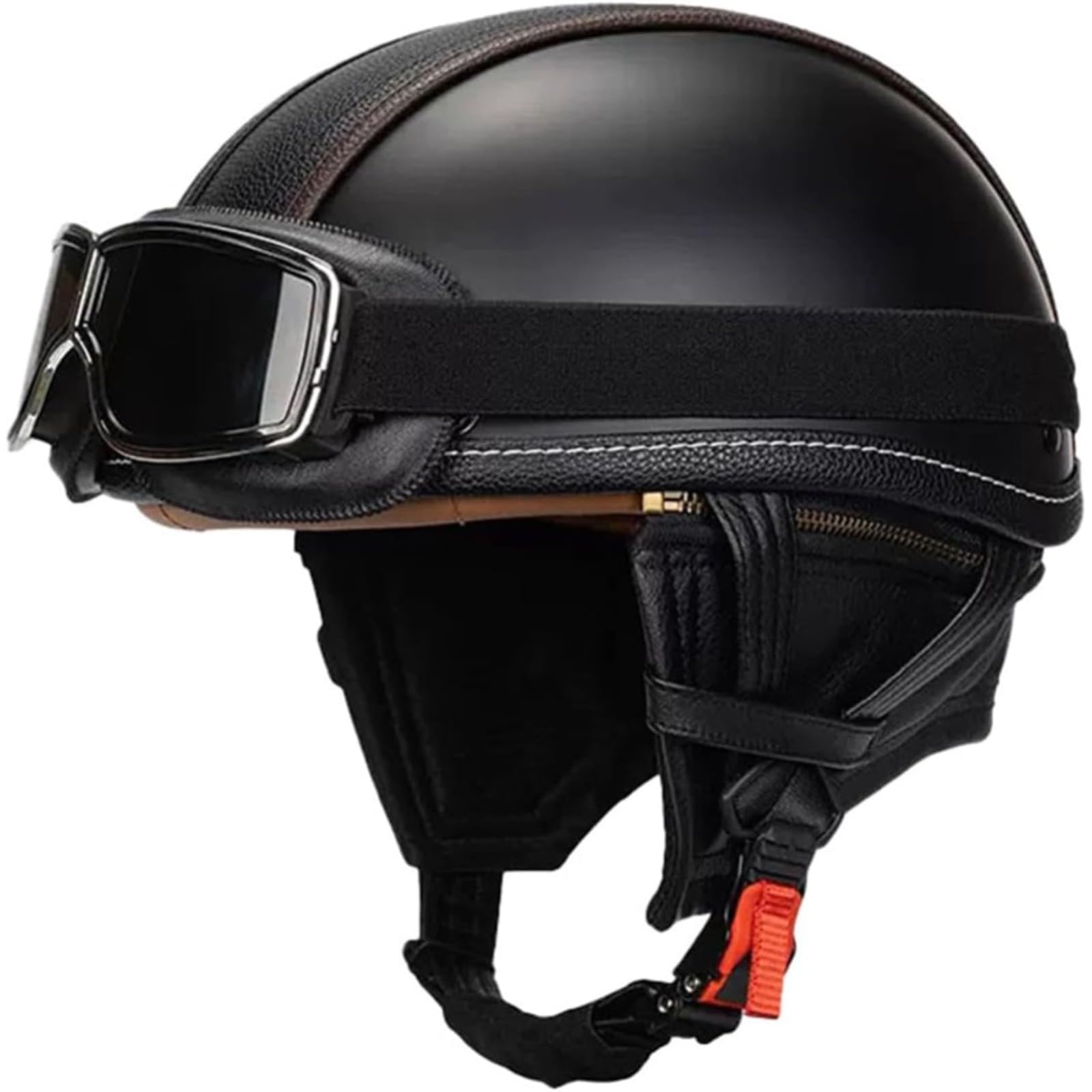 YQWDWD Retro-Motorradhelm, ECE/DOT-Zulassung Jethelm Rollerhelm Mit Schutzbrille Brain Cap Retro-Motorrad-Halbhelm Für Damen Und Herren J,L=59~60CM von YQWDWD