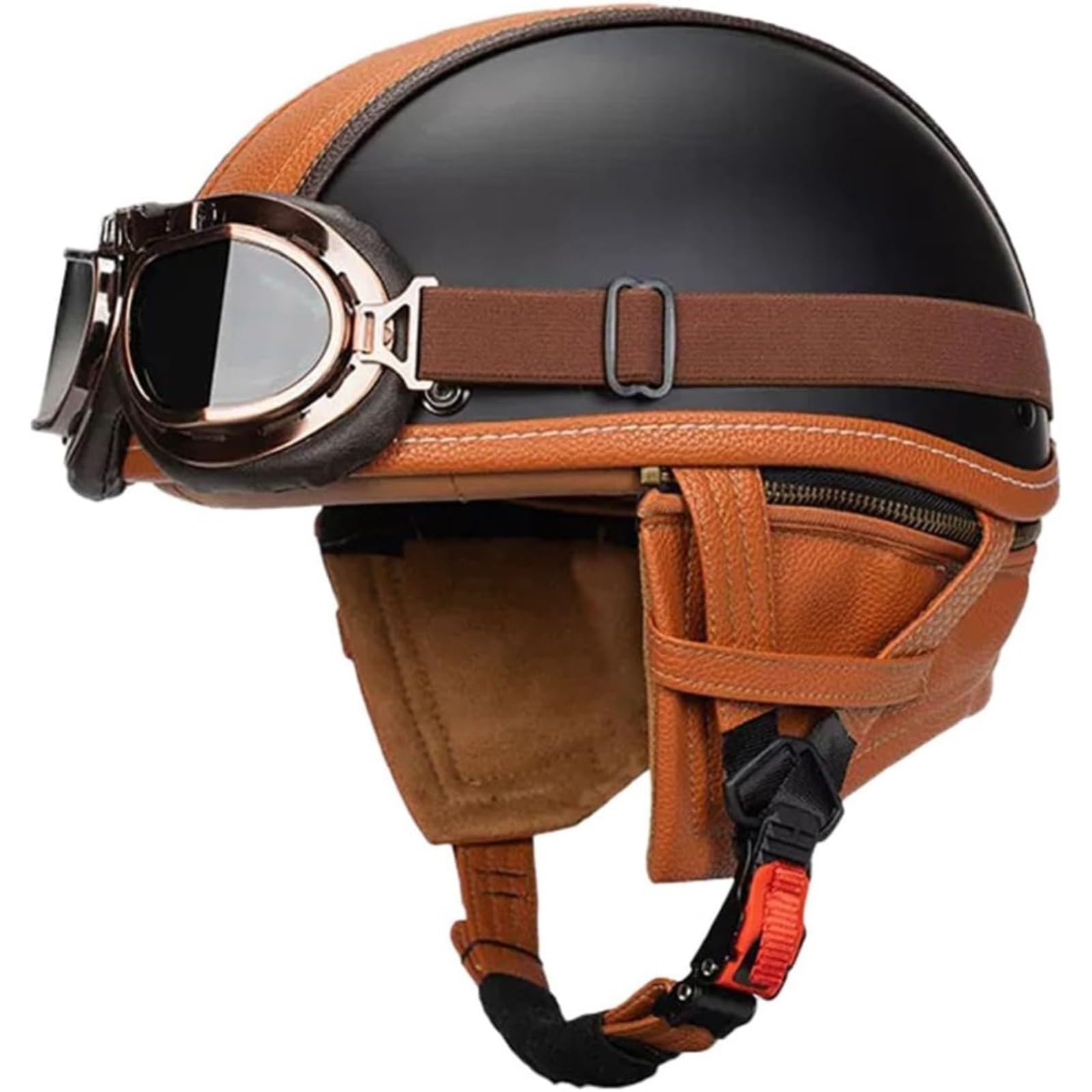 YQWDWD Retro-Motorradhelm, ECE/DOT-Zulassung Jethelm Rollerhelm Mit Schutzbrille Brain Cap Retro-Motorrad-Halbhelm Für Damen Und Herren M,S=55~56CM von YQWDWD