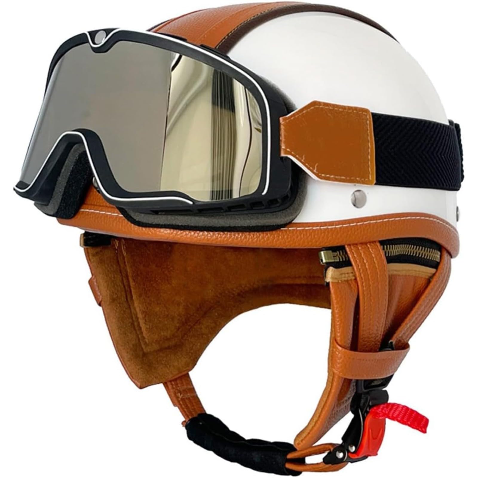 YQWDWD Retro-Motorradhelm, ECE/DOT-Zulassung Jethelm Rollerhelm Mit Schutzbrille Brain Cap Retro-Motorrad-Halbhelm Für Damen Und Herren P,S=55~56CM von YQWDWD