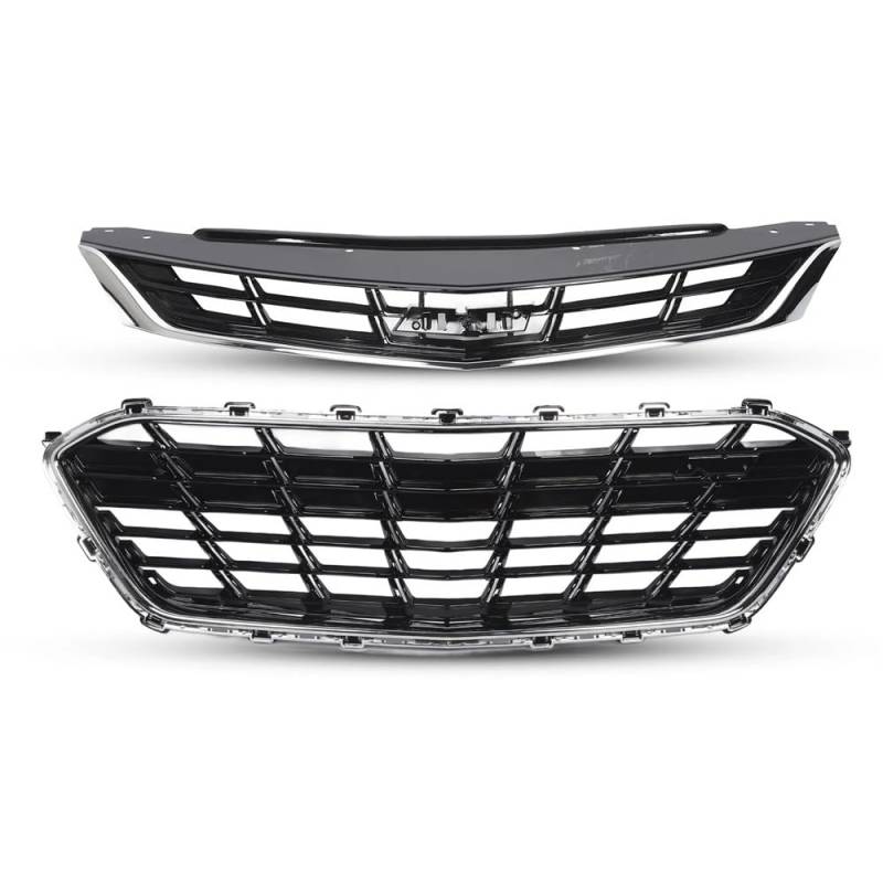 Auto Front Nieren Kühlergrill Auto-Front-Ober-Unter-Grill-Set, Chrom, 84189613 84009674, Ersatz für Cruze Premier RS ​​2016 2017 2018 2019 von YQZGRD