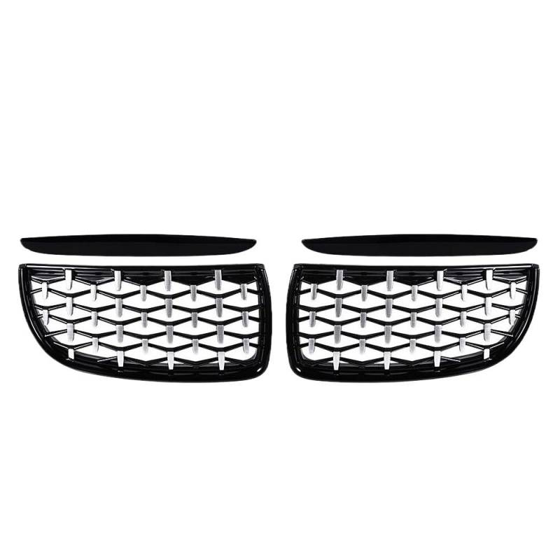 Auto Front Nieren Kühlergrill Chrom-Silber-Diamanten-Stil vorne für 3er E90 E91 2005–2008 Ersatz-Doppellamellen-Kühlergrill komplett in Schwarz von YQZGRD