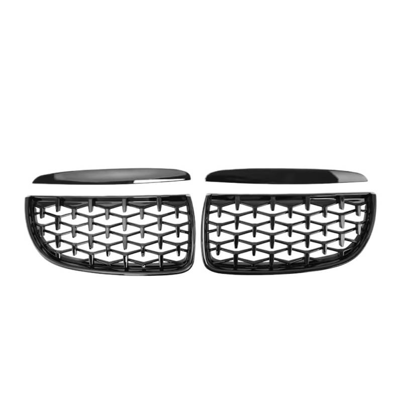 Auto Front Nieren Kühlergrill Chrom-Silber-Diamanten-Stil vorne für 3er E90 E91 2005–2008 Ersatz-Doppellamellen-Kühlergrill komplett in Schwarz von YQZGRD