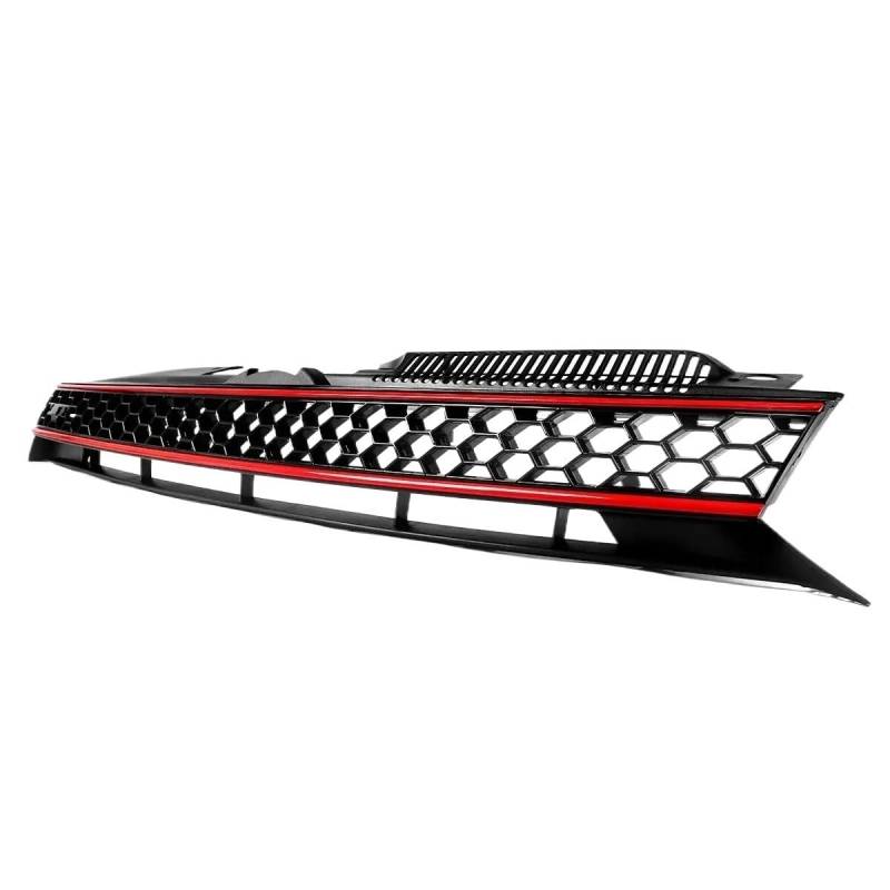 Auto Front Nieren Kühlergrill Front Upper Grille Schwarz/Rot Trim Für MK6 für GTI für für Sportwagen 2010-2014 ABS Kunststoff Auto Auto Zubehör von YQZGRD