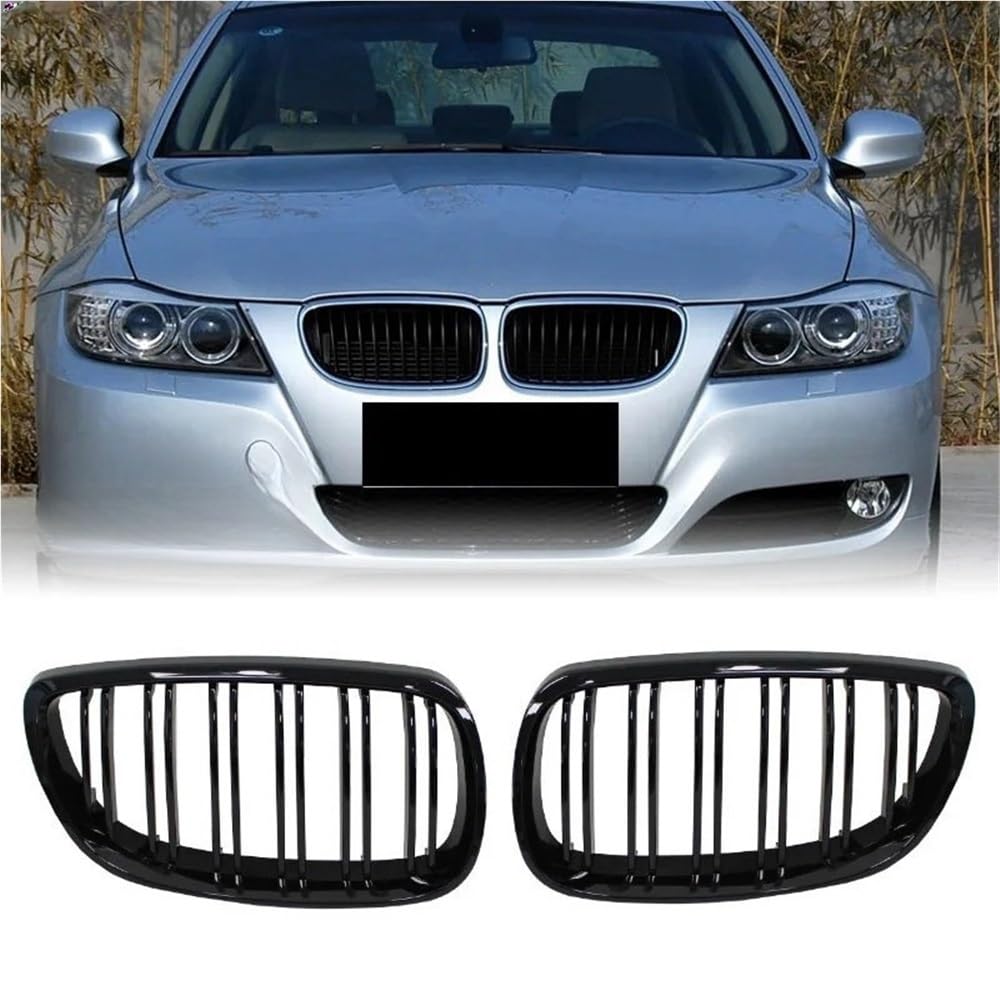 Auto Front Nieren Kühlergrill Frontstoßstangen-Nierengrill für E92 E93 M3 2006–2009, glänzend schwarz, Dual-Line-Grill, Auto-Styling-Ersatzteil von YQZGRD