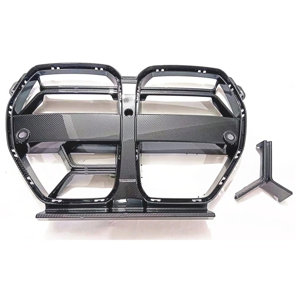 Auto Front Nieren Kühlergrill Frontstoßstangengrill, Fronthaube, Nierengrill, für G80 M3 G82 G83 M4 2021 2022 2023, Carbonfaser-Look, glänzend schwarz von YQZGRD