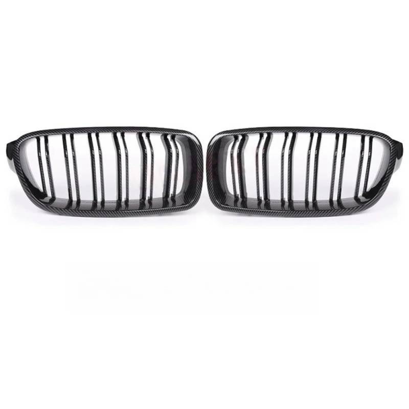 Auto Front Nieren Kühlergrill Für 3er-Serie F30 F31 F35 320i 325i 328i Front-Sportgrill, glänzend schwarz, Karbonfaser, Doppellamellen-Nieren-Frontgrill von YQZGRD