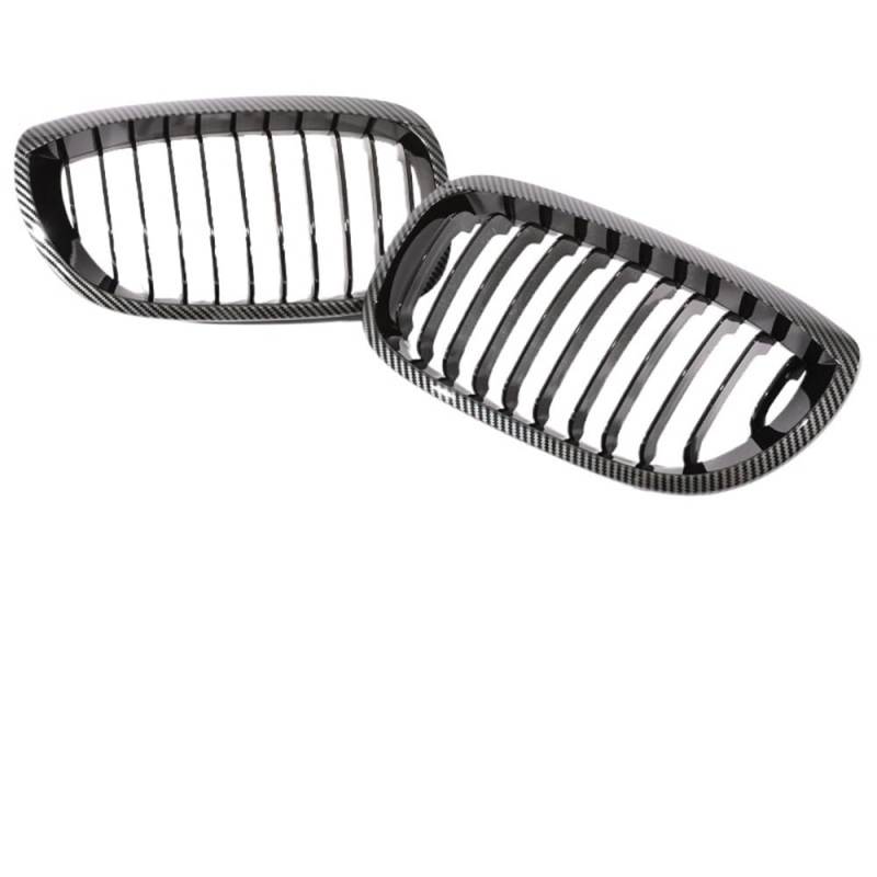 Auto Front Nieren Kühlergrill Vorne Unten Doppel Lamellen Chrom Schwarz Grill Für 3 Serie E46 2004-2007 Carbon Kühlergrill Abdeckung 2/4 türen Auto Zubehör von YQZGRD