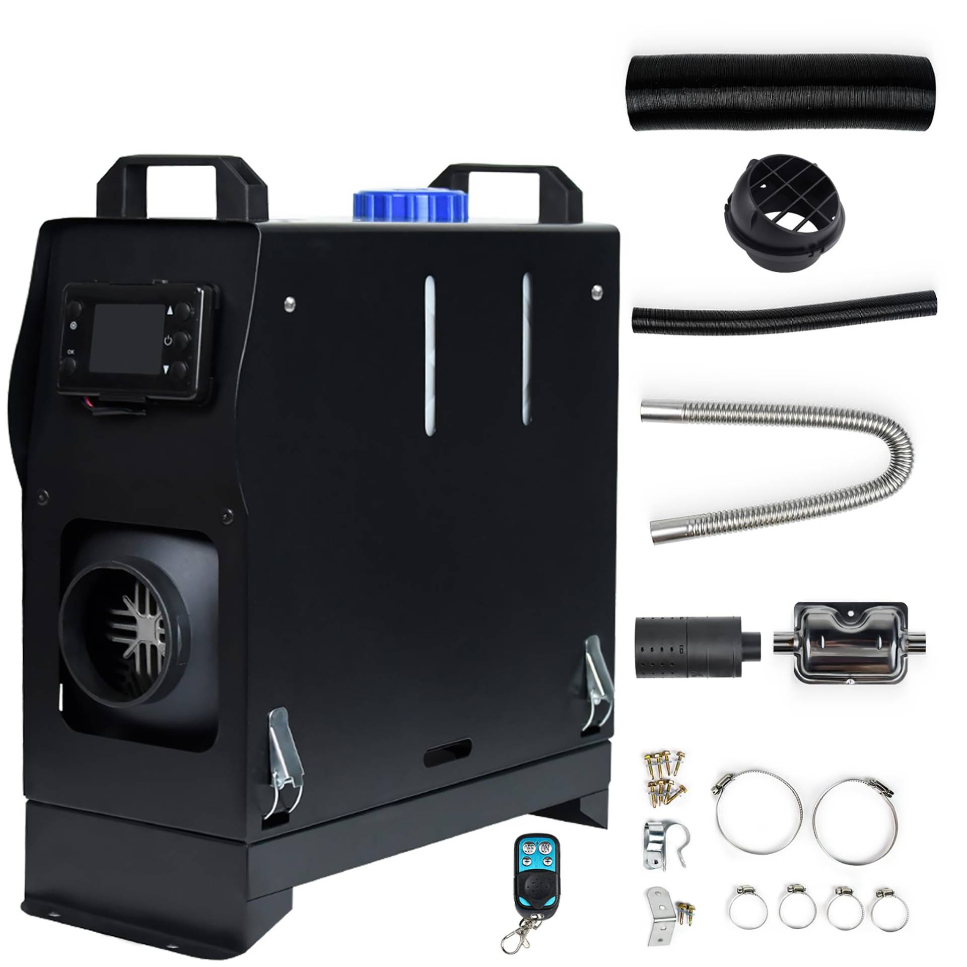 YRHome 12V Diesel Lufterhitzer Standhezung Diesel 8KW Air Diesel Air Standheizung Heizung Auto Heizung Dieselheizung mit Fernbedienung LCD & Luftauslass für LKW Wohnmobil Auto (Schwarz + Schwarz LCD) von YRHome