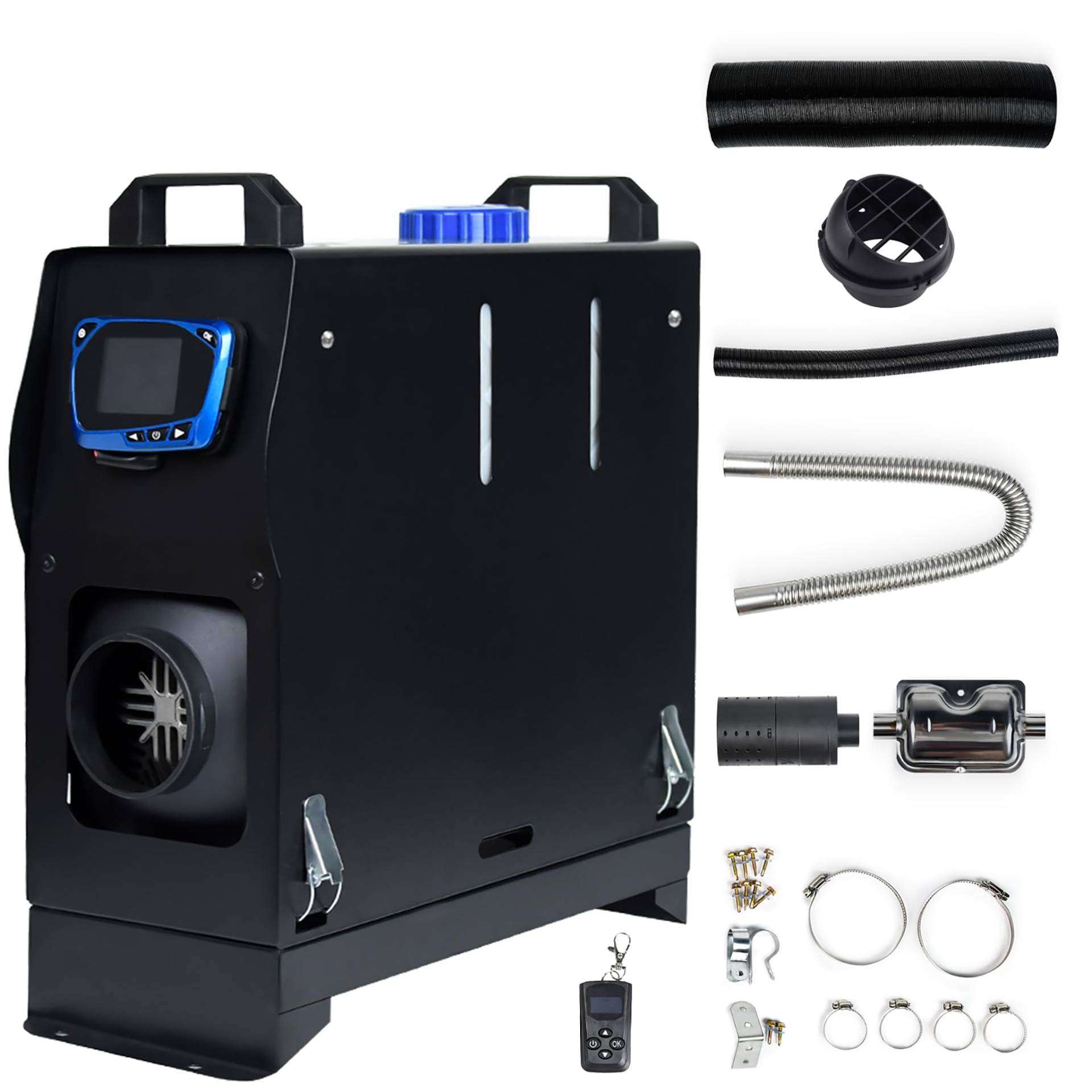 YRHome 12V Diesel Lufterhitzer Standhezung Diesel 8KW Air Diesel Air Standheizung Heizung Auto Heizung Dieselheizung mit Fernbedienung LCD & Luftauslass für LKW Wohnmobil Auto RV (Schwarz + Blau LCD) von YRHome