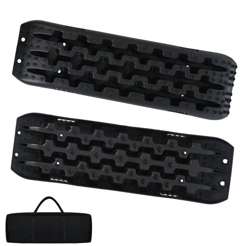 YRHome 2 Stück Sandbleche Anfahrhilfe Wohnmobil Recovery Board Offroad Traktionshilfe Traktionsmatte Traktionsband Schwarz Schlamm Sand Schnee Reifenleiter für Geländewagen LKW PKW 10T Schwarz von YRHome