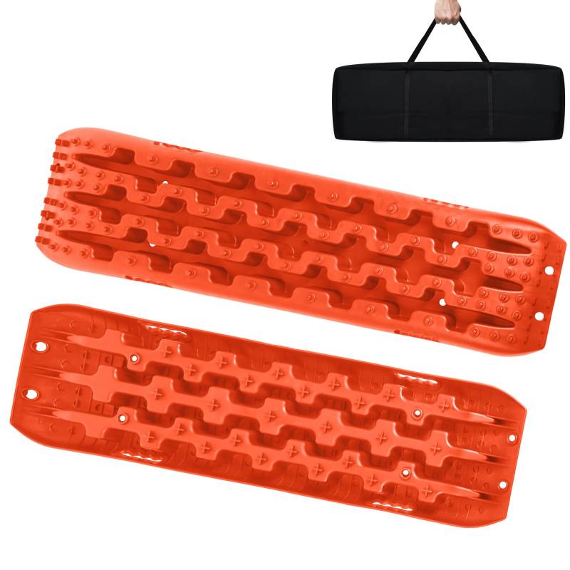 YRHome 2 Stück Sandbleche Anfahrhilfe Wohnmobil Recovery Board Offroad Traktionshilfe Traktionsmatte Traktionsband Schwarz Schlamm Sand Schnee Reifenleiter für Geländewagen LKW PKW 10T Orange von YRHome