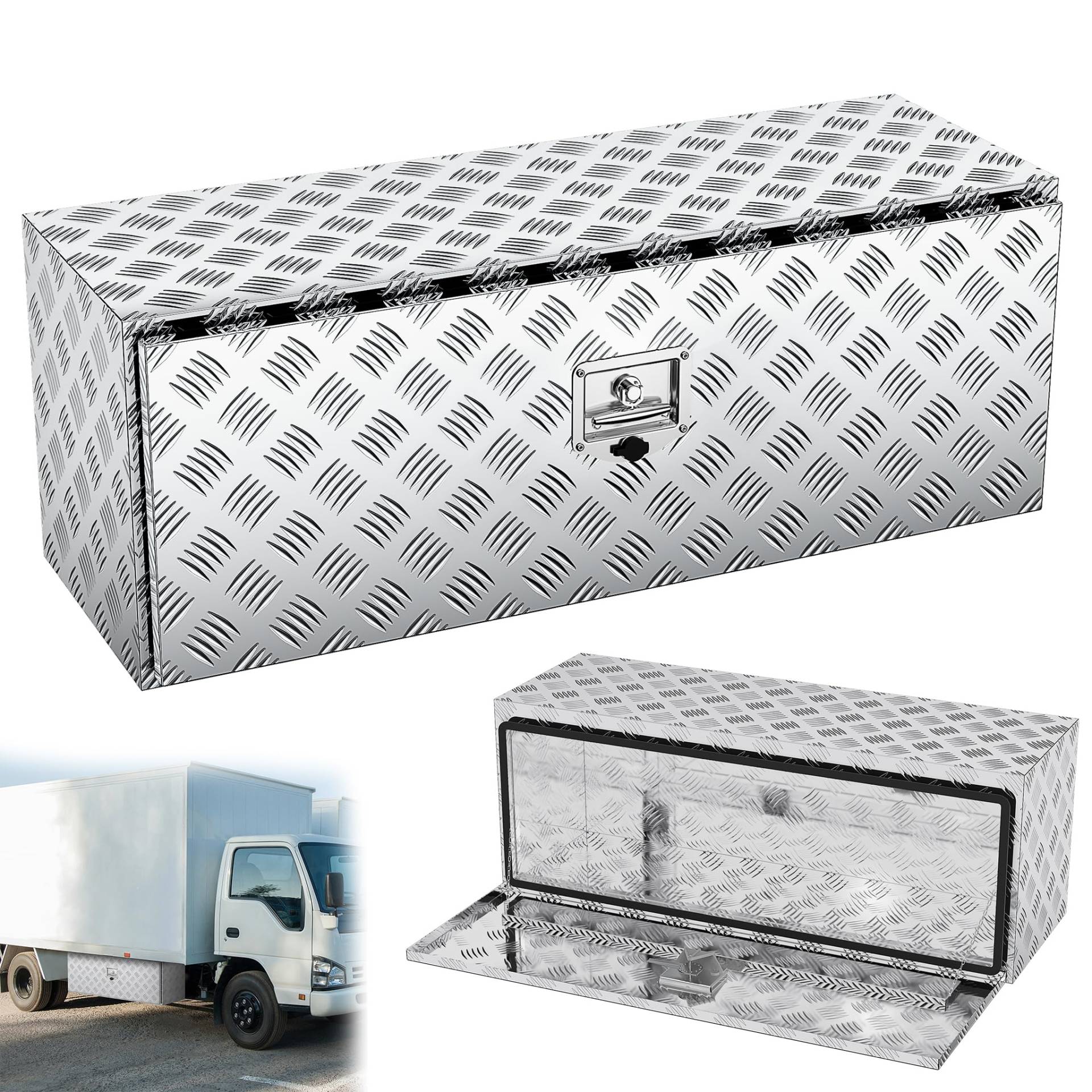 YRHome Aluminium Unterboden-LKW-Box Pickup-Aufbewahrungsbox Wasserdicht Mit Schloss, T-förmigem Griff Aluminium-Truckbox Für LKW, Anhänger, Pick-up,Wohnmobile 121.5x36x40.5 cm von YRHome