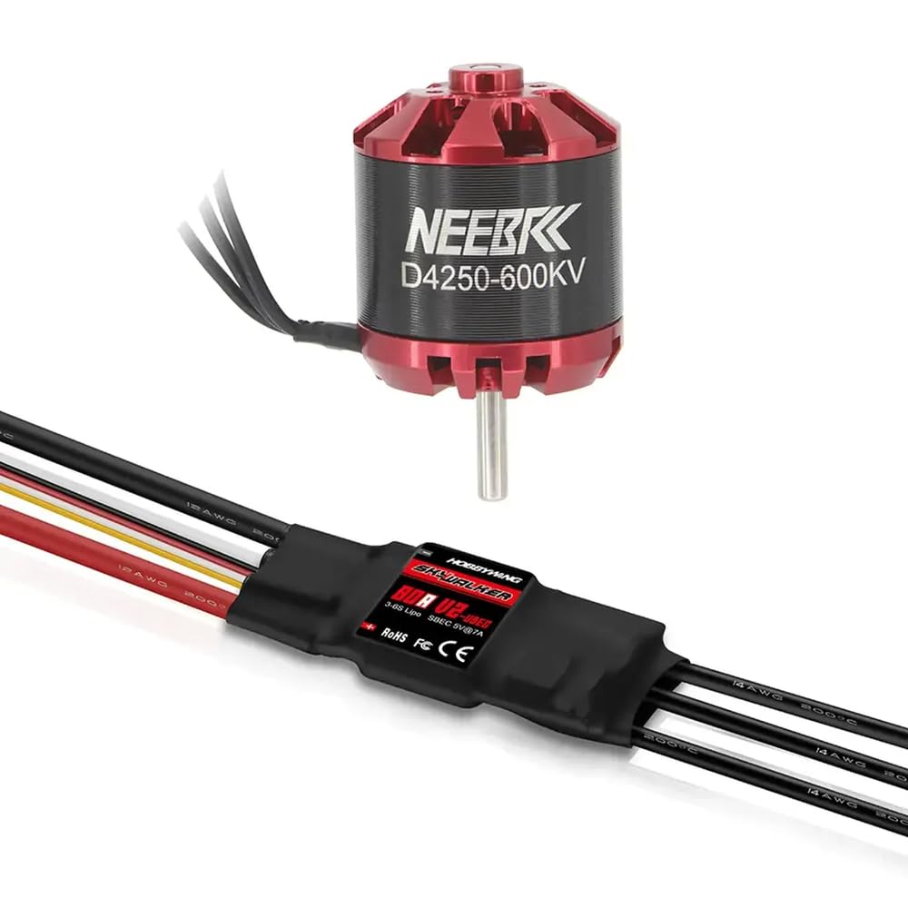 YRcEKH Bürstenloser Motor 600KV 800KV 4250 NEEBRC Kompatibel mit 3-7S 80A V2 ESC-Geschwindigkeitsregler für RC-Starrflügel-Multicopter-FPV-Drohne(600KV with 80A V2) von YRcEKH