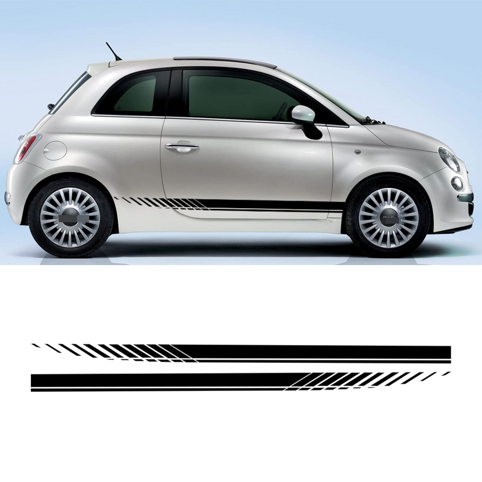 Seitenschweller Aufkleber 2Pcs Auto Seitenaufkleber Karosserie Tür Rock Streifen, Für FIAT 500 Auto DIY Racing Sport Dekoration Vinyl Film Styling Zubehör von YSLR