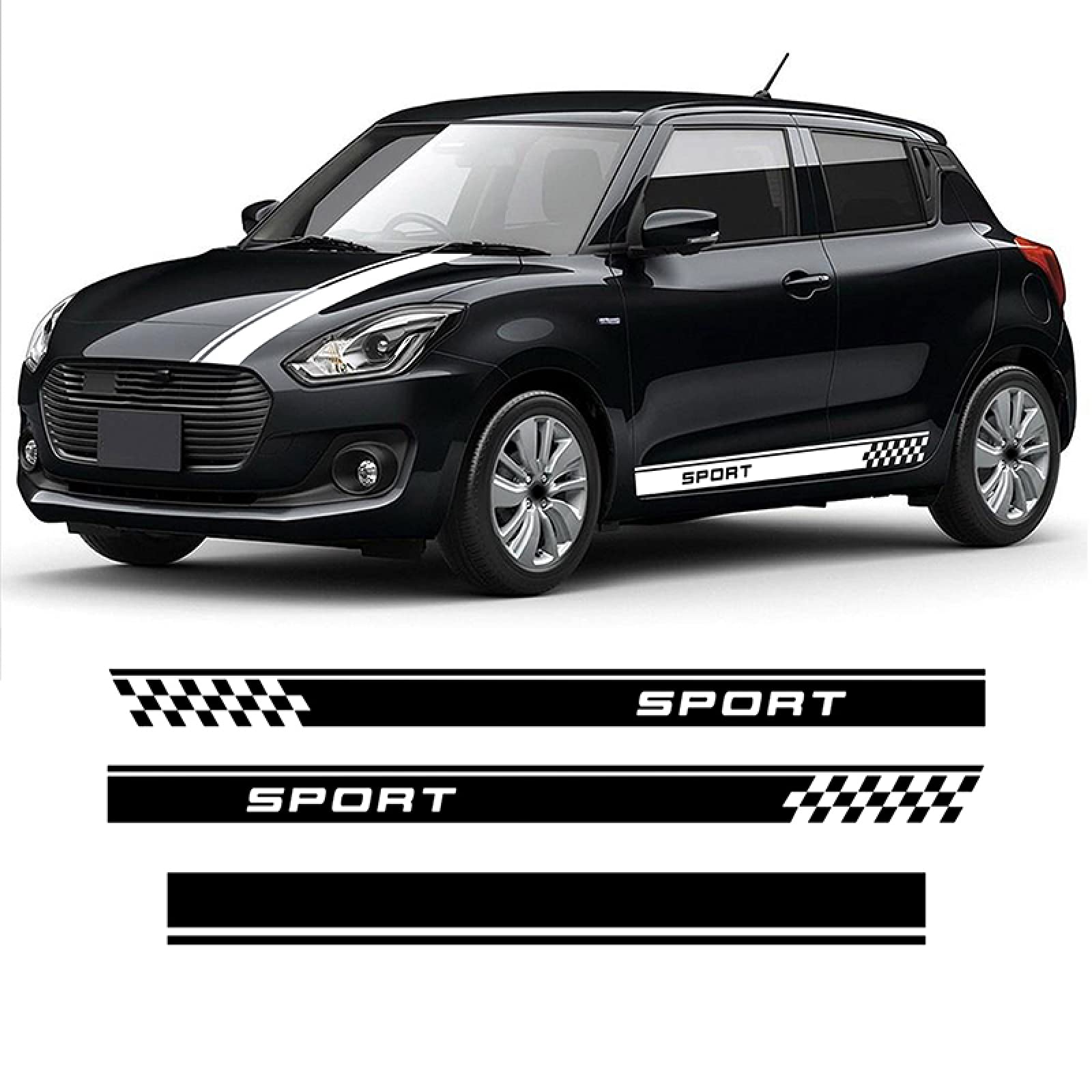 Seitenschweller Aufkleber Motorhaube Motorhaube Vinyl Aufkleber Motorabdeckung Tür Seitenstreifen Rock Aufkleber,Für Suzuki Swift Sport 2017 2018 2019 2020 von YSLR