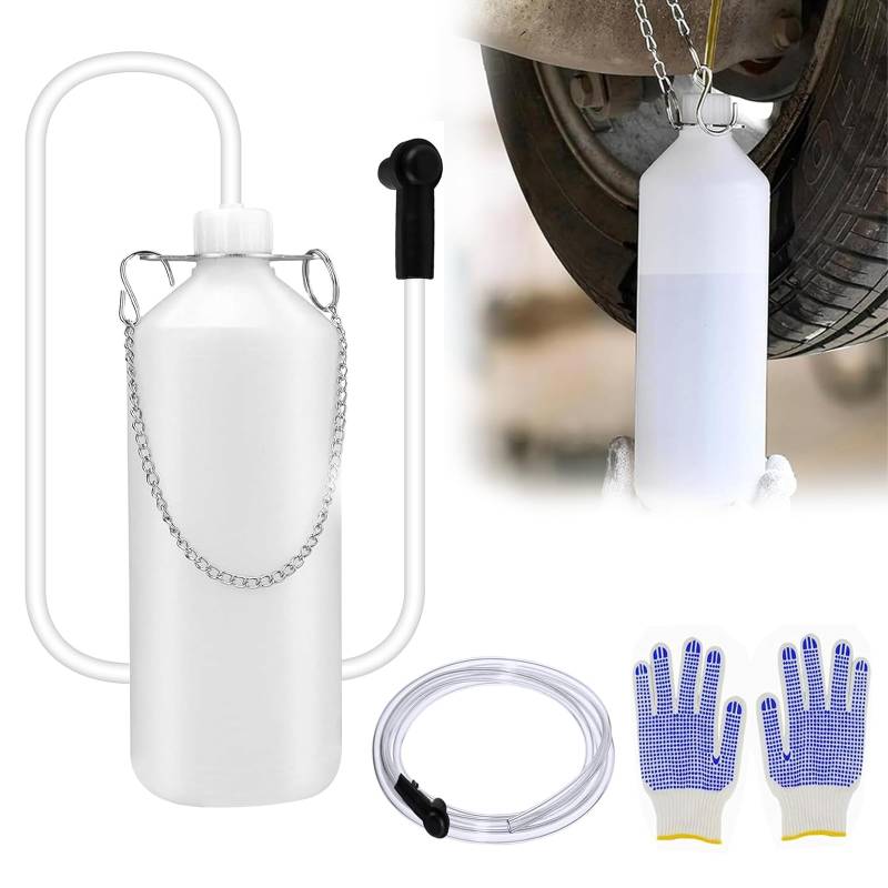 YSOOUA Bremsflüssigkeitsbehälter 1L Bremsenentlüfter Bremsenentlüfterflasche mit 60CM Schlauch und Universal Gummi-Adapter Bremsenentlüftungsgerät den Austausch von Bremsöl von YSOOUA