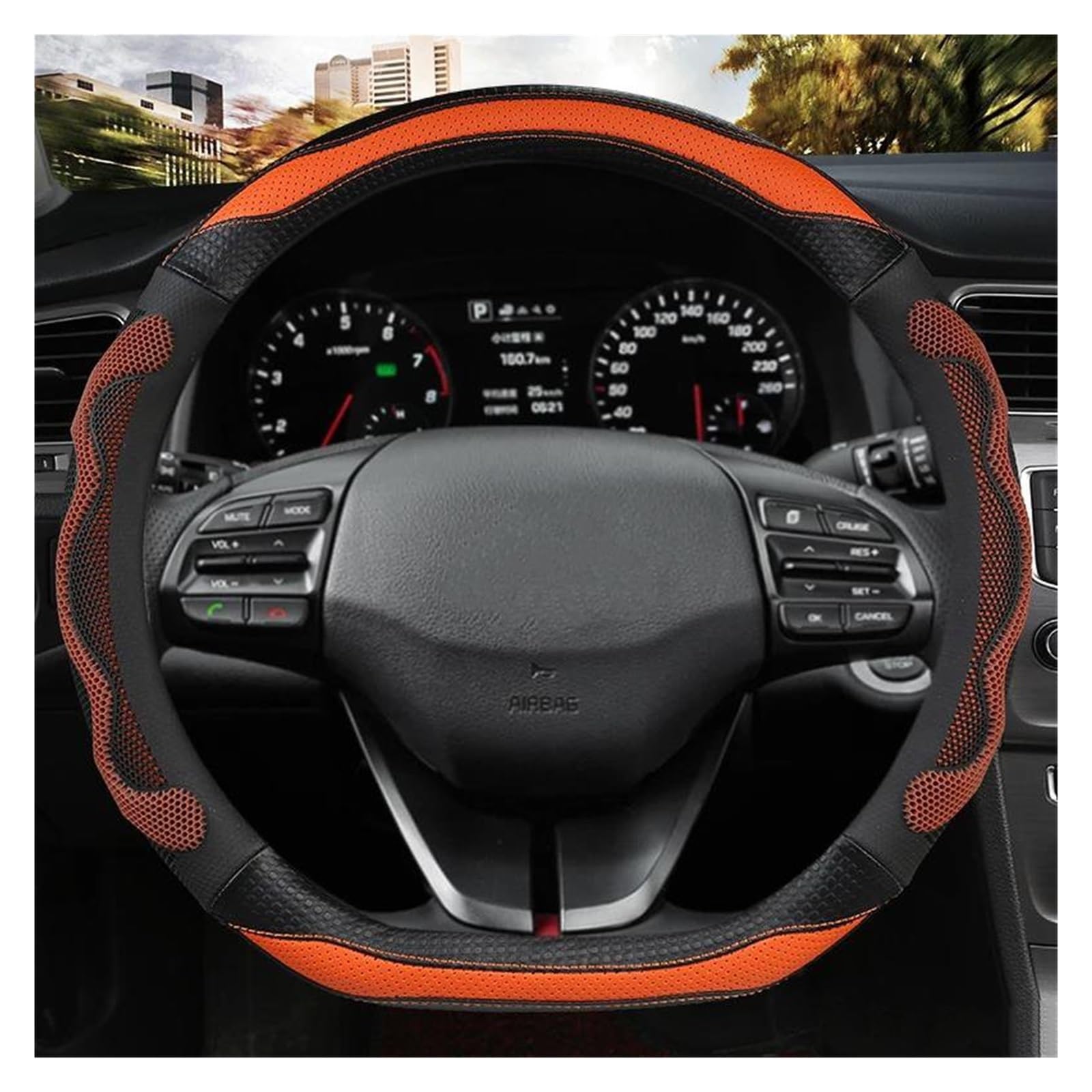 Auto Lenkradbezug Auto Lenkrad Abdeckung Für Hyundai Für Santa Fe Für Creta Für Solaris Für Kona Auto Zubehör Lenkrad Abdeckung(ORANGE D) von YSQOFDNFD