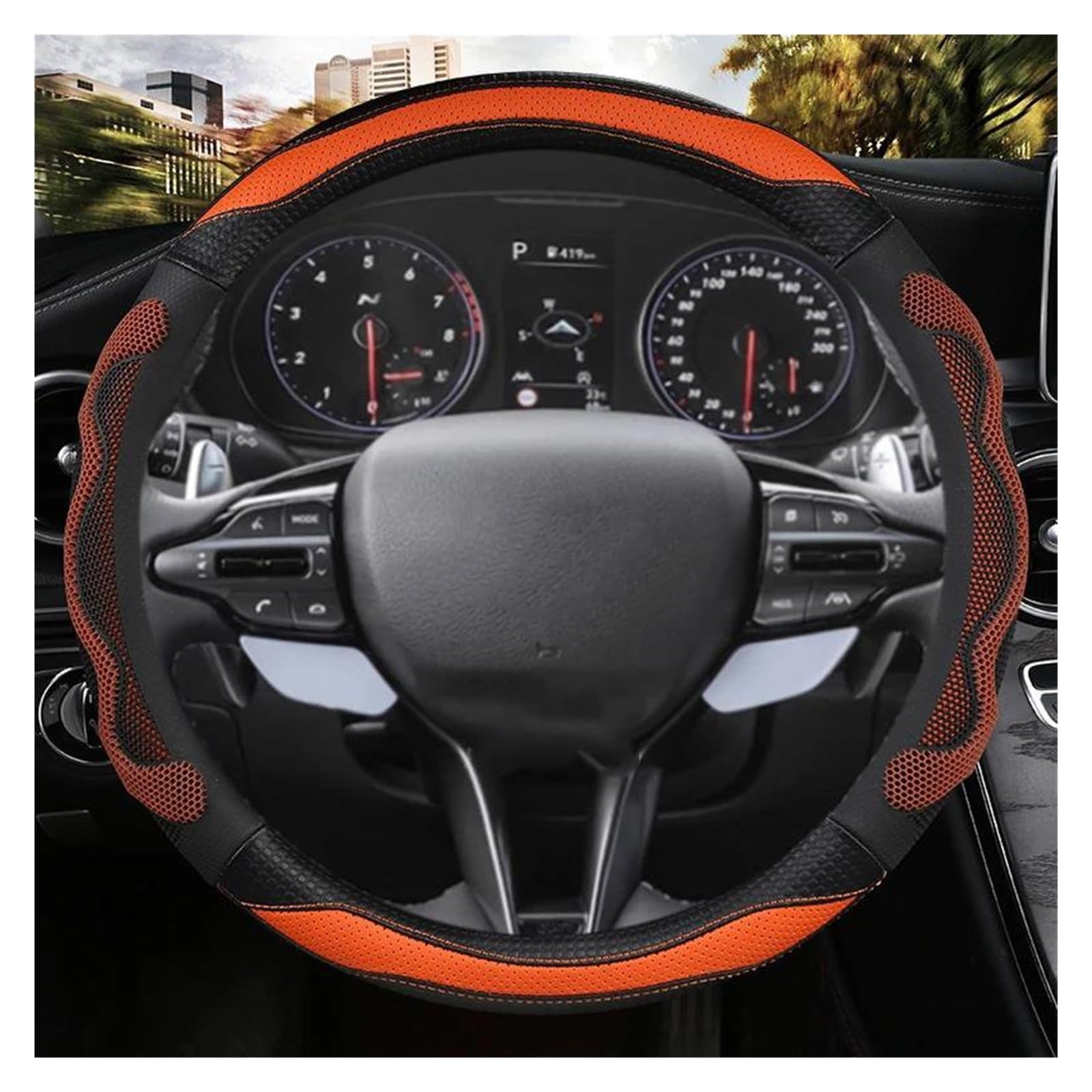 Auto Lenkradbezug Auto Lenkrad Abdeckung Für Hyundai Für Santa Fe Für Creta Für Solaris Für Kona Auto Zubehör Lenkrad Abdeckung(ORANGE O) von YSQOFDNFD