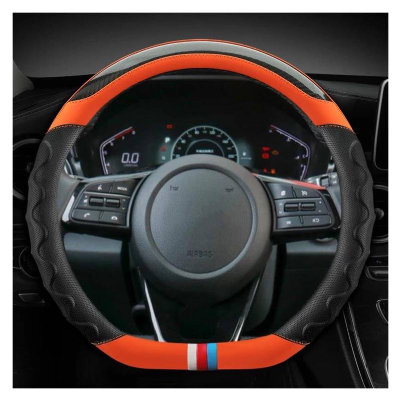 Auto Lenkradbezug Auto-Lenkradbezug, 38 cm, 15 Zoll, Leder, für Kia für Ceed für Soul für Rio 3 4 5 K3 K5 2022 KX3 KX5 2022 Lenkrad Abdeckung(ORANGE D) von YSQOFDNFD