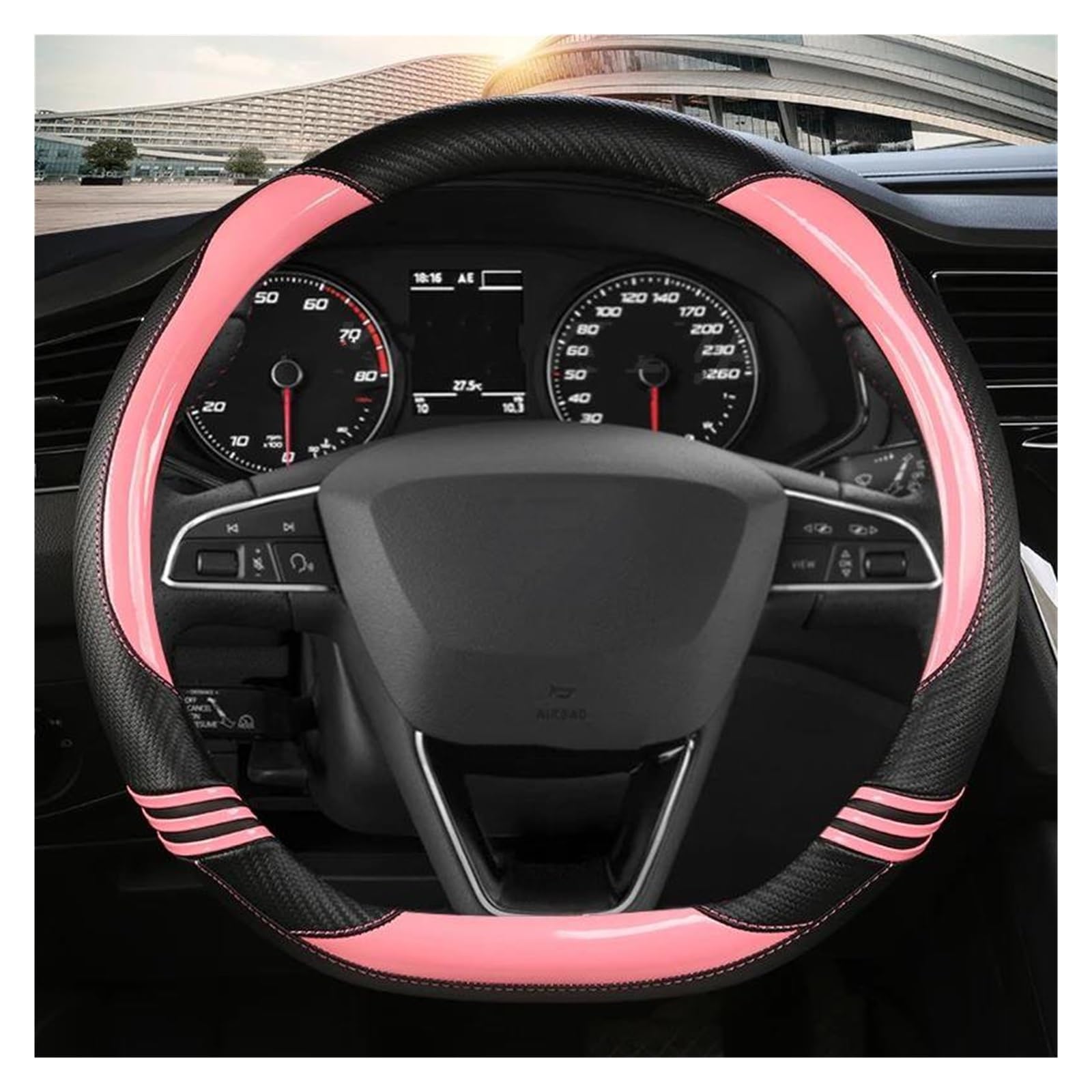 Auto Lenkradbezug Carbon Faser Auto Lenkrad Abdeckung Für Sitz Für Leon Für Arosa Für Exeo ST Für FR Auto Zubehör Lenkrad Abdeckung(PINK D) von YSQOFDNFD