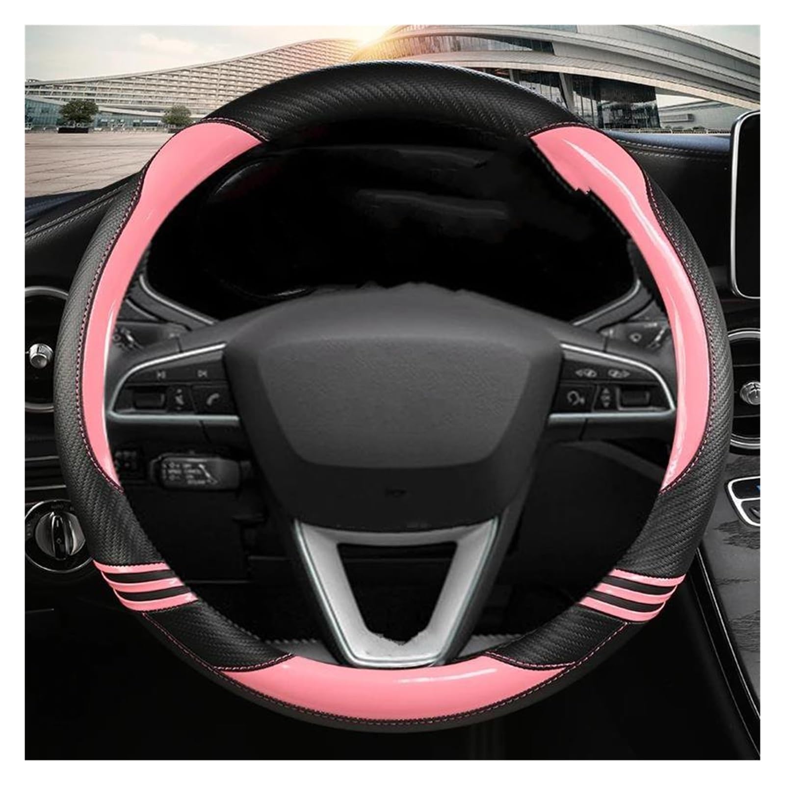 Auto Lenkradbezug Carbon Faser Auto Lenkrad Abdeckung Für Sitz Für Leon Für Arosa Für Exeo ST Für FR Auto Zubehör Lenkrad Abdeckung(PINK O) von YSQOFDNFD