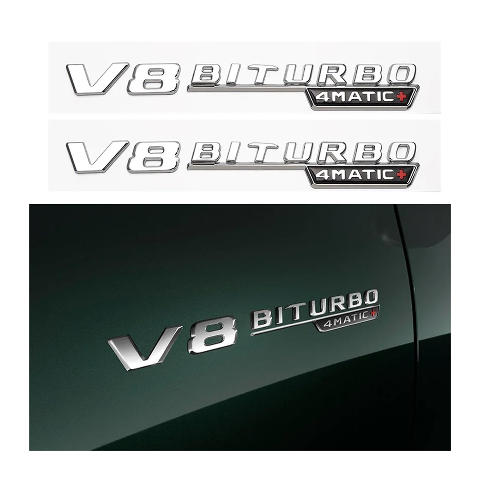 YSRWTBBA 2 Teile/para V8 BITURBO 4MATIC + Kompatibel mit V8 C200 C300 E300 E400 W213 Auto Seite Aufkleber, einfach abziehen und abzi(Chrome) von YSRWTBBA