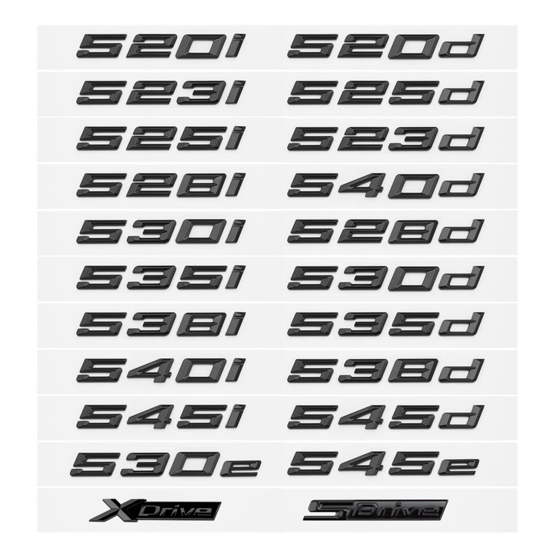 YSRWTBBA Glänzend schwarzes 520i 523i 525d 530d 530e 535d 540d 545e ABS-Emblem, kompatibel mit 5er-Serie E39 E60 E61 F10 F11 G30, Logo-Aufkleber for den Kofferraum, einfach abz von YSRWTBBA