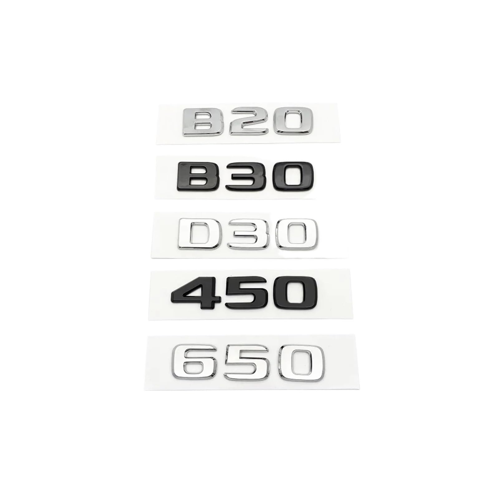 YSRWTBBA Silberne Schwarze Buchstaben B20 B30 D30 450 650 ABS-Emblem, kompatibel mit C W203 W204 W205 Coupé, Kofferraum-Abzeichen, Logo-Aufkleber, einfach abziehen und abzi(Glo von YSRWTBBA
