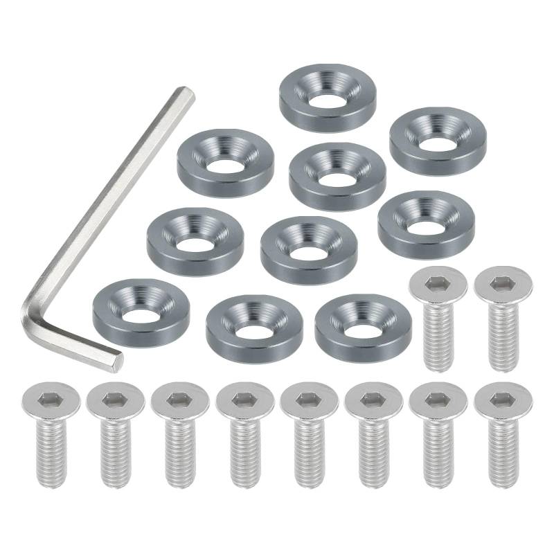 Motorrad Schrauben Muttern 1 Set M6 Finishing Senkkopf Kotflügel Stoßstange Unterlegscheiben Dichtung Schraube Motor Bay Fastener Tool Kit Für Auto Motorrad Verkleidung Für Bolzen Zubehör(Silver) von YSSLYEU