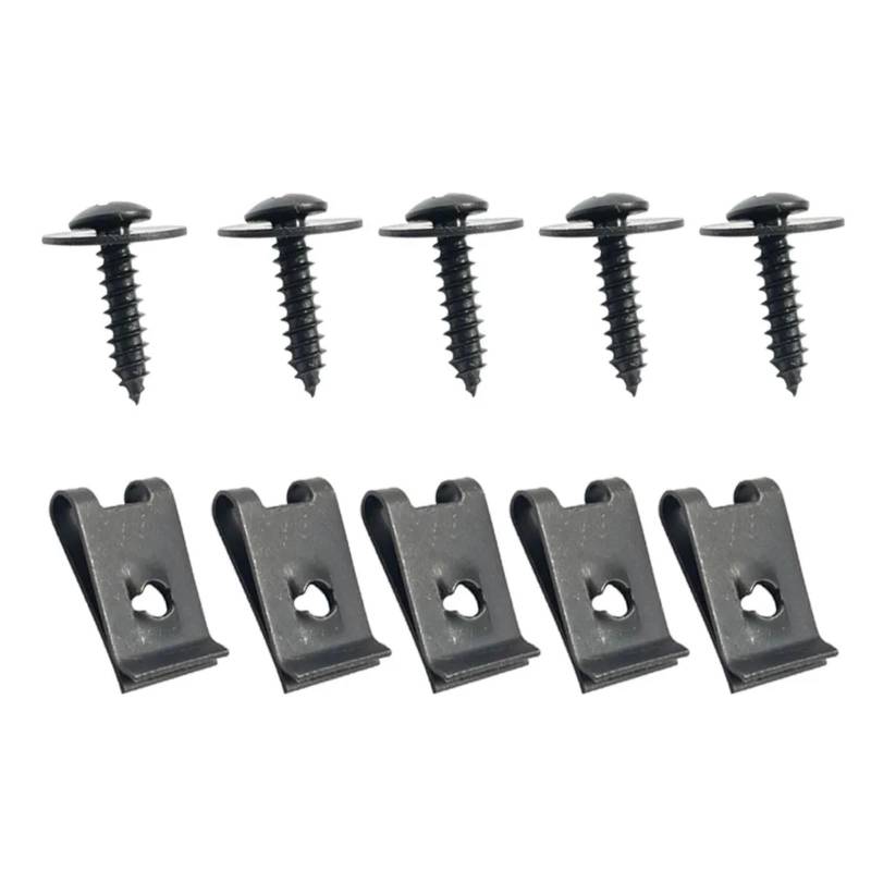 Motorrad Schrauben Muttern 10/5 Sets Allgemeine Teile Universal Schwarz Auto Selbstschneidende Schrauben Kreuzkopf Mit Pad U-förmigen Clips Für Auto Stoßstange Kotflügel Fender Basis Fixe(5 sets) von YSSLYEU