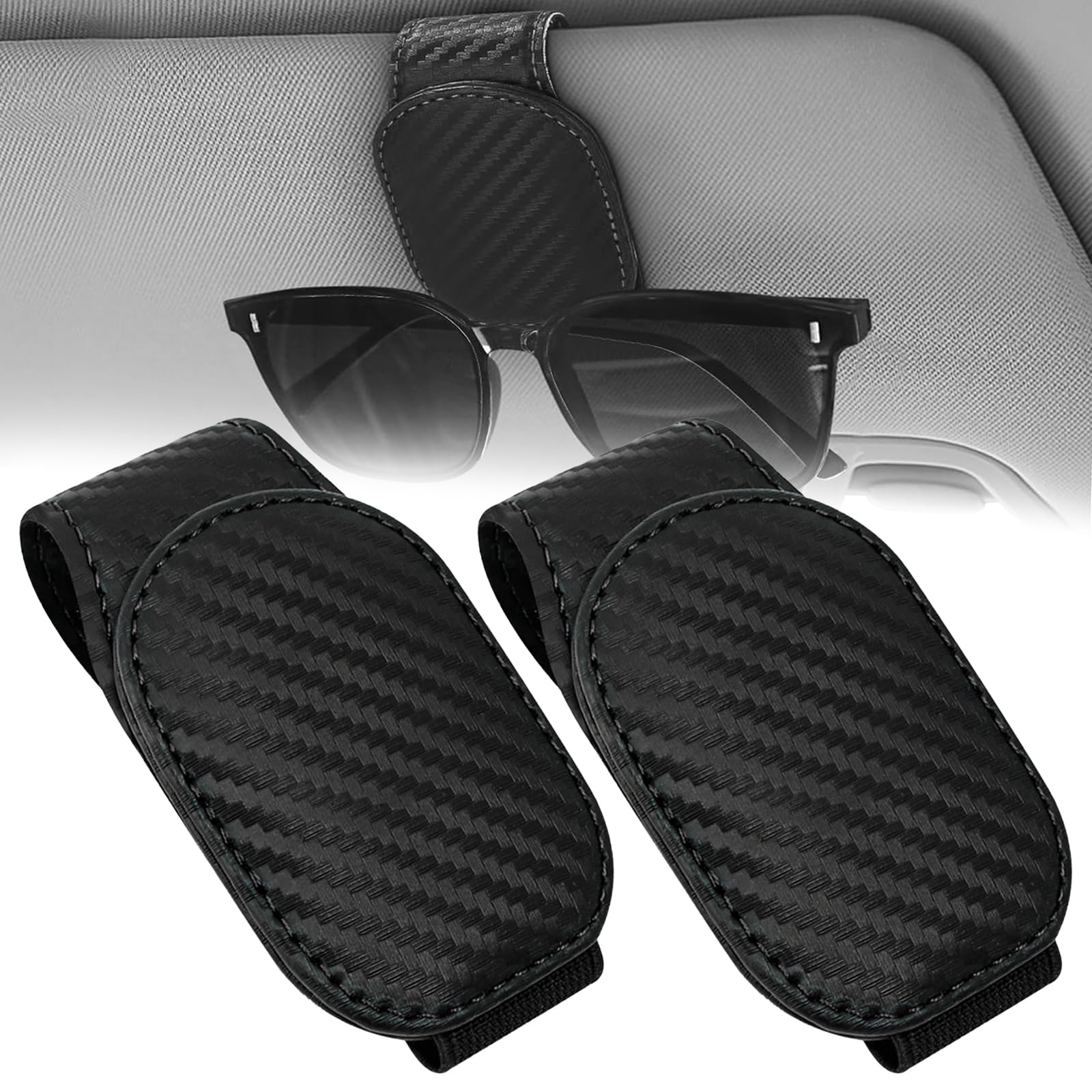 2 Stück Brillenhalter Für Auto Sonnenblende Brillenhalter Sonnenbrille Halterung Sonnenbrillen Halterung Magnetische Ticket Clip Leder Sonnenbrillen Halterung Für Auto Visier Zubehör(Kohlefasertextur) von YSTJKD