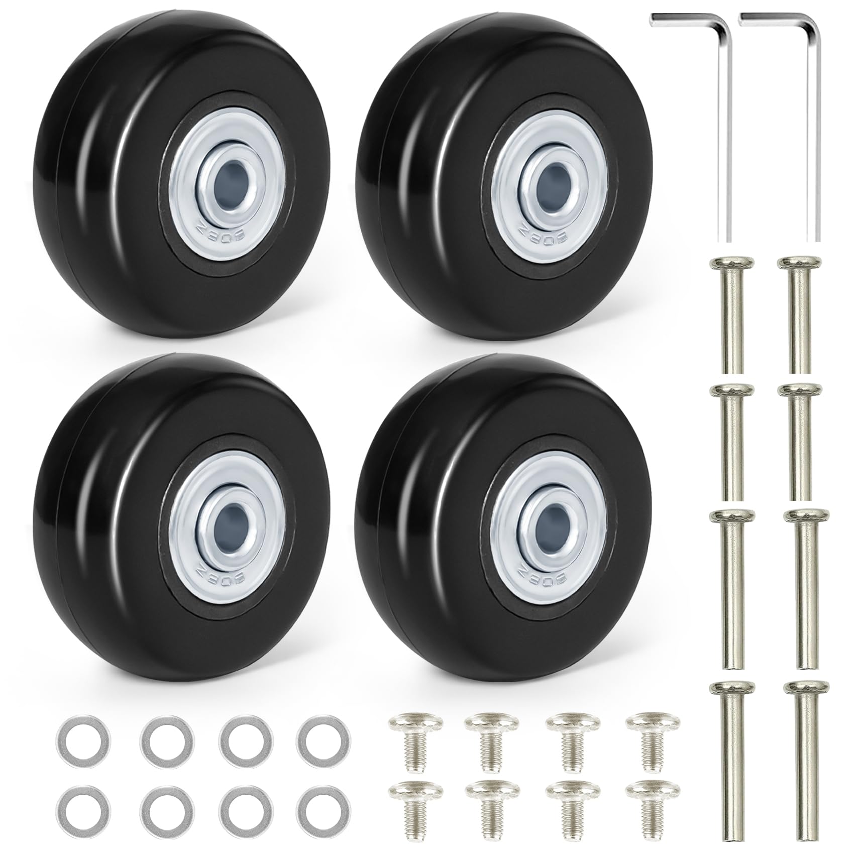 Kofferrollen Ersatzrollen, 4 Stück Koffer Ersatzrollen 50 mm x 18 mm, Titan Koffer Rollen Ersatz, Gummi Koffer Rollen Ersatz Universal Kugellager mit Ersatzteile Reparatur Set von YSWOVUO