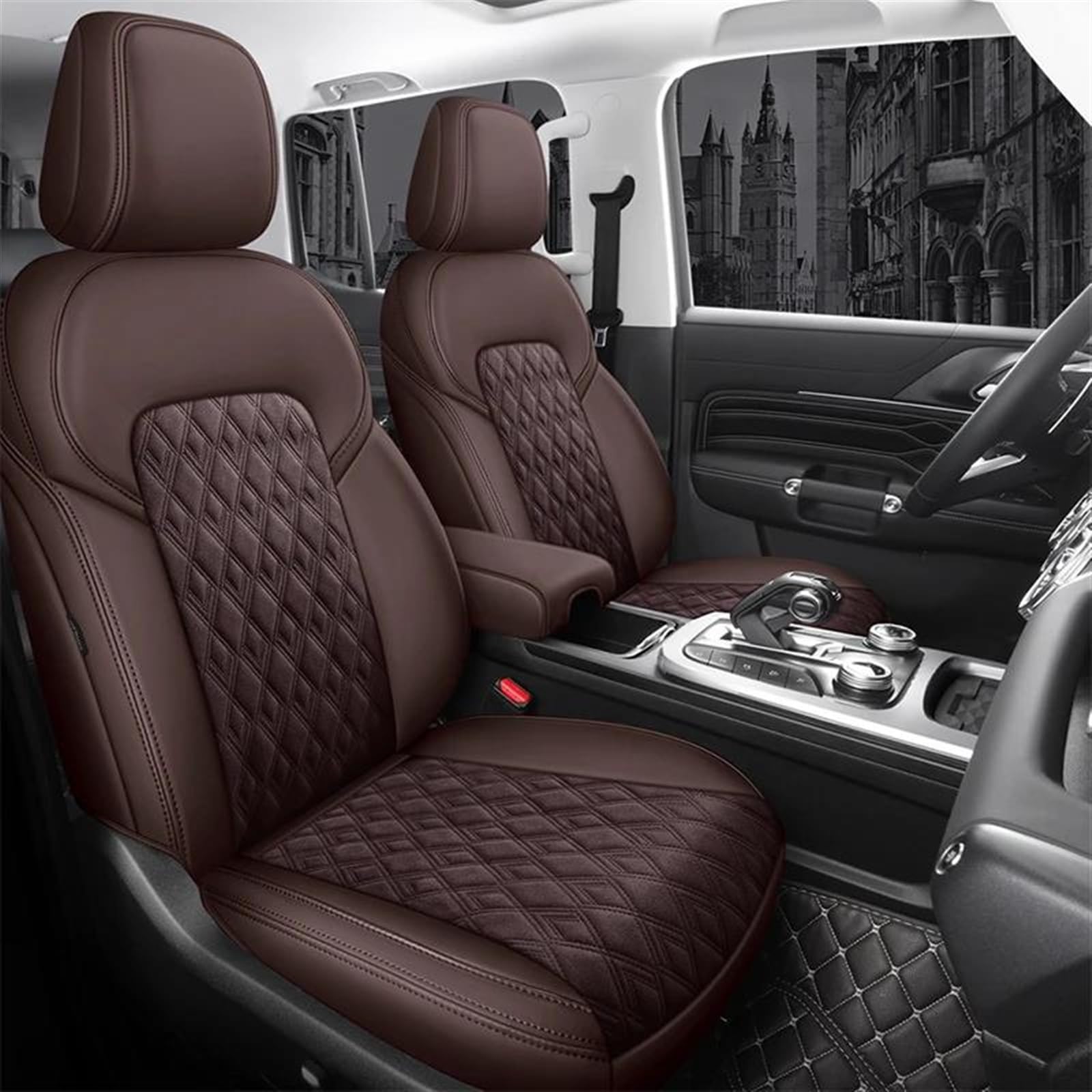 YTAFONPO Seat Covers Custom Leather Mixed Car Seat Cover 5 Seat for BMW 7 Series E65 E66 E67 F01 F02 F03 F04 G11 G12 Car Accessories Car Seat Protector, Coffee, Standard von YTAFONPO