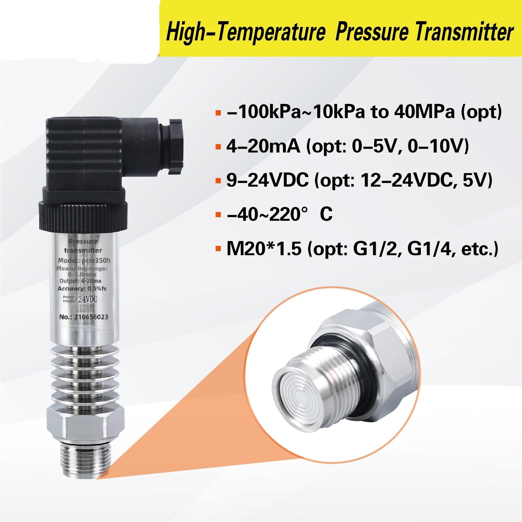 Hygienischer Druckmessumformer for hohe Temperaturen, 4–20 mA/0–5 V/0–10 V/RS485, flacher Membran-Hygienesensor Kraftstoffeinspritzschienen-Drucksensor(0-10V M20-1.5,0-0.16Mpa) von YTRAVHI