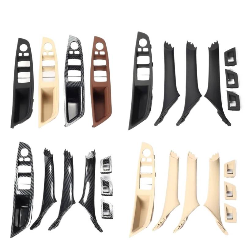 Türgriff innen, Auto Ersatz Türgriff Innen Rechts/Passend for BMW 5er F10 F18 Linkslenker LHD 7-tlg. 2010-2016 Beige Schwarz Kohlefaser Auto Innentürgriffplatte Dekorative Abdeckung(Black) von YTRAVHI