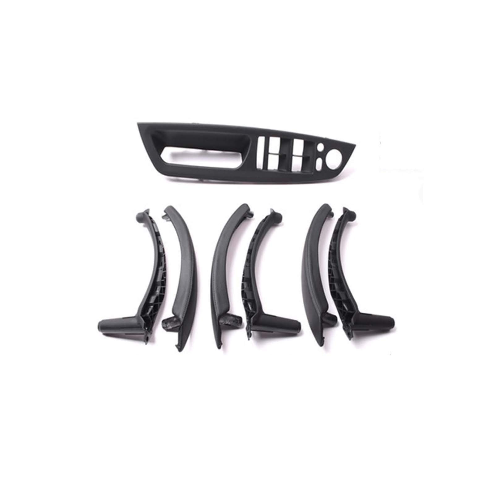 Türgriff innen, Auto Ersatz Türgriff Innen Rechts Beiges Echtleder Auto Vorne Hinten/Links Rechts Innentürgriff Innenverkleidung Pull Trim Abdeckung/Fit for BMW E70 E71 X5 X6 07-13(Leather Black 7 Pcs von YTRAVHI