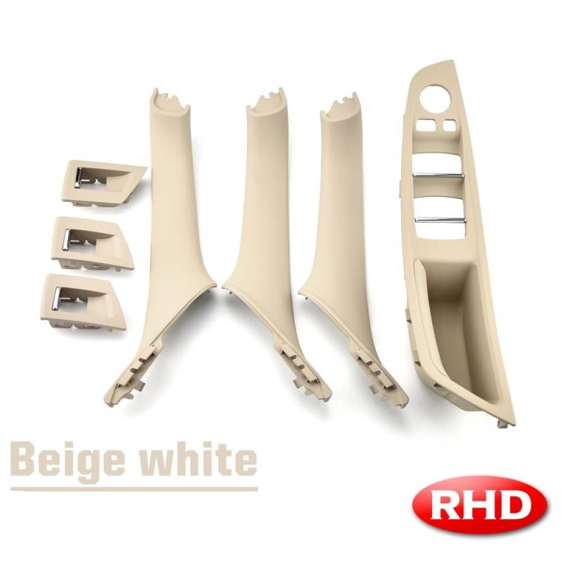 Türgriff innen, Auto Ersatz Türgriff Innen Rechts RHD Rechtslenker Auto-Innenausstattung, Armlehne, Türgriff, Ersatz, 7-teiliges Set/Passend for BMW 5er F10 F11 520i 523i 525i 528i 535i(Beige white- von YTRAVHI