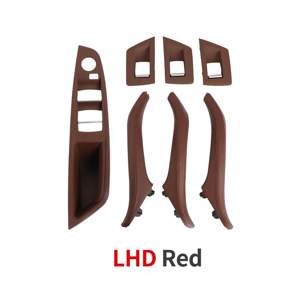 Türgriff innen, Auto Ersatz Türgriff Innen Rechts Türgriffe for Fahrerseite links und rechts, Leder, 7-teilig, komplettes Set, passend for BMW 5er F10 F11 51417225866(LHD Red) von YTRAVHI