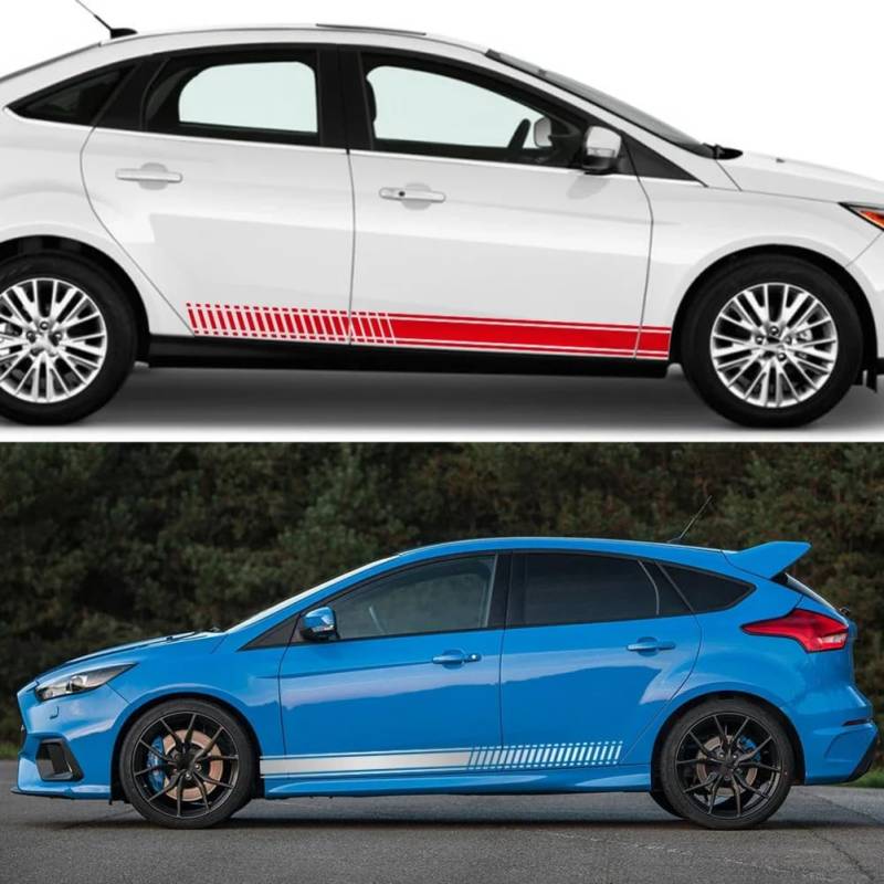 2PCS Auto Aufkleber, für Ford Focus RS ST MK2 MK3 MK4 Racing Style Side Door Skirt Vinyl Film Decor Decals Auto Tuning Zubehör von YUBEIER