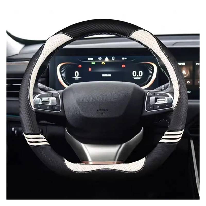 Lenkradhüllen Für Peugeot 208 E208 2020 2021 2022 Autolenkradabdeckung Kohlefaser PU Leder Rutschfestes Autozubehör Lenkrad Schutzhülle(WHITE D SHAPE) von YUCHUJCGSS
